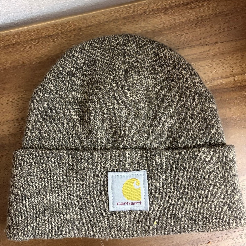 Carhartt Beanie OS Brown Marled Knit Cuffed Logo Patch Hat‎